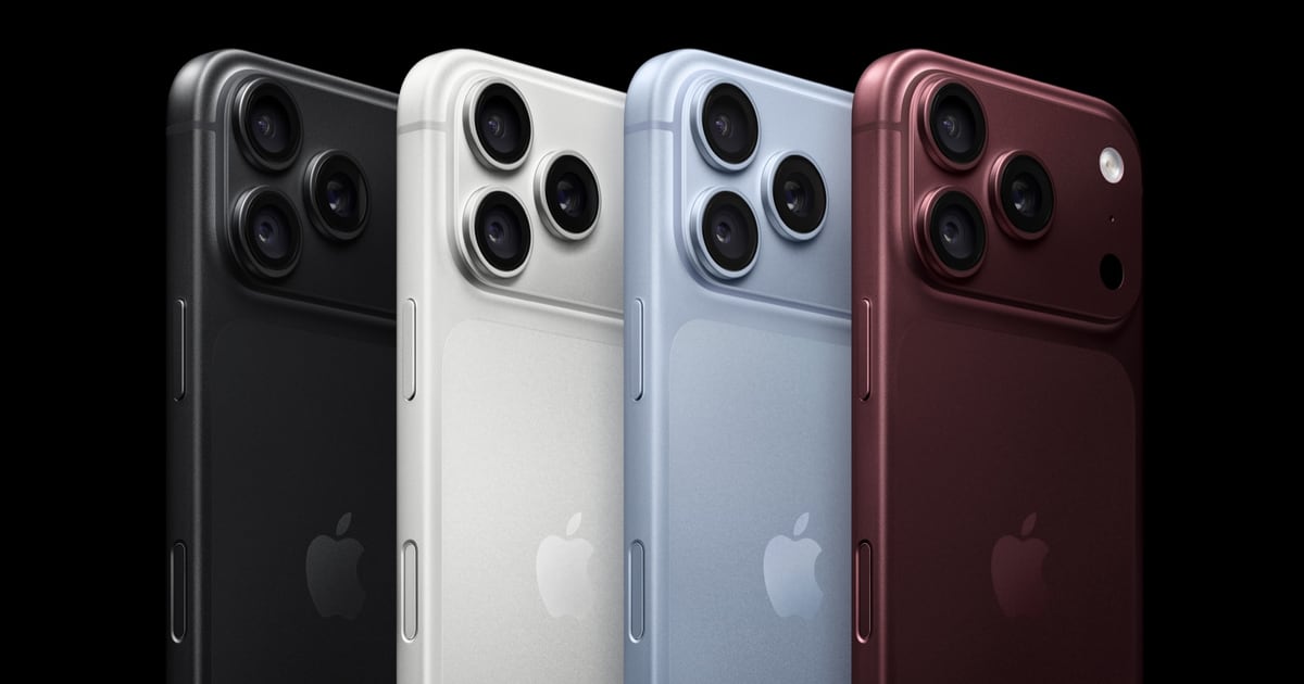 iPhone 18 Pro в четырёх цветах: чёрный, серебристый, голубой и бордовый